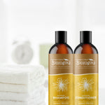 Australian Biologika Lemon Myrtle Conditioner — lemon myrtle shampoo and conditioner in a bathroom setting