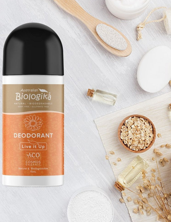 Australian Biologika Certified Organic Roll On Deodorant - Live It Up 70ml — deodorant styled with natural bath ingredients