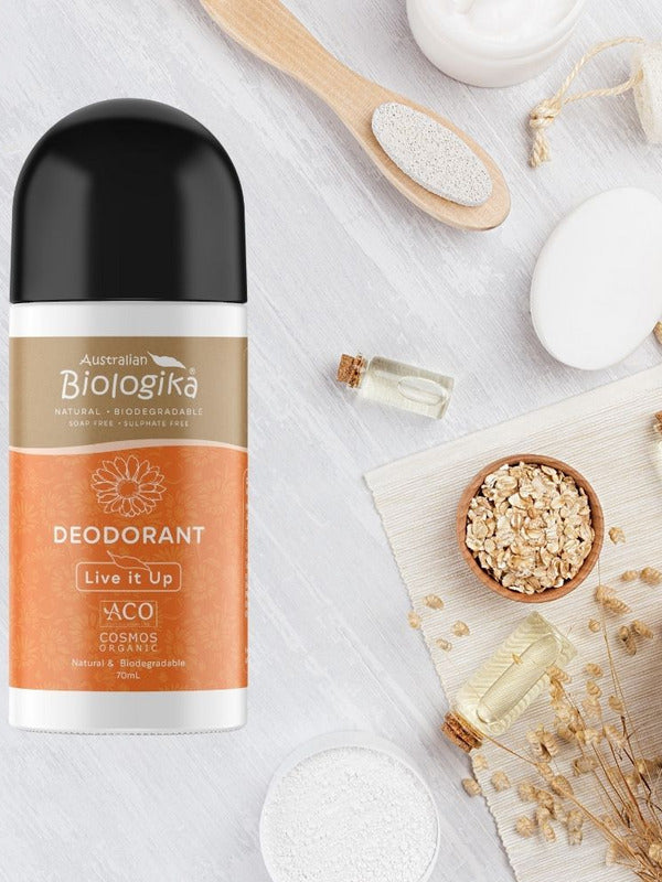 Australian Biologika Certified Organic Roll On Deodorant - Live It Up 70ml — deodorant styled with natural bath ingredients