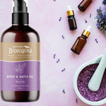 Australian Biologika Relaxing Body and Bath Oil 200ml — relaxing body and bath oil styled with lavender