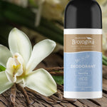 Australian Biologika Certified Organic Roll On Deodorant - Vanilla Kiss 70ml — vanilla deodorant styled with vanilla flowers