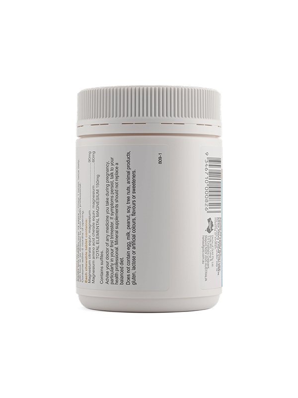 Back of the Herbs of Gold Magnesium Chewable tub showing warnings and directions