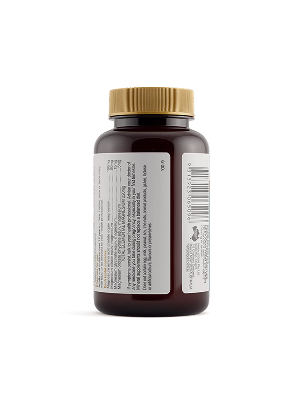 Back of the Herbs of Gold Magnesium Forte bottle showing warnings and directions