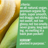 Product standards and certifications for Hurraw! Organic Lip Balm - Banana with Baobab 4.8g