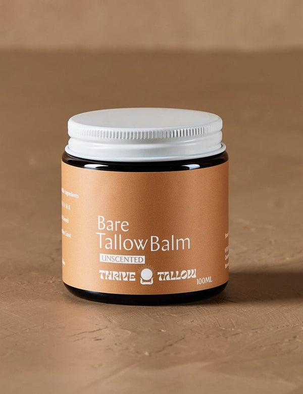 Bare Tallow Balm jar in warm natural light – Thrive Tallow Bare Tallow Balm 100ml