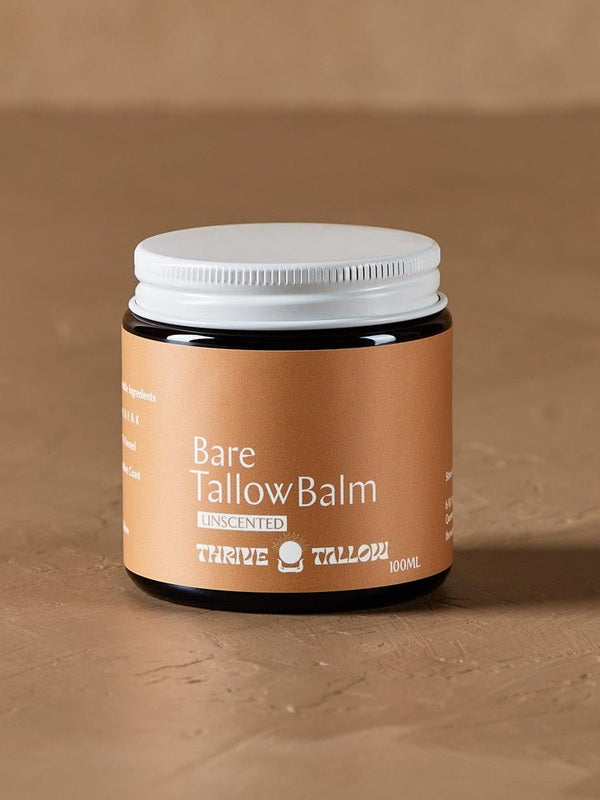 Bare Tallow Balm jar in warm natural light – Thrive Tallow Bare Tallow Balm 100ml