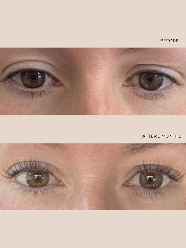 Before and after results from INIKA Organic Lash and Brow Serum