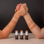 Benecos Foundation Stick shades swatched on different skin tones