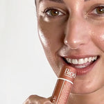 Model wearing Biode Copper Daisy Lip and Cheek Tinted Balm, SKU LBCD10