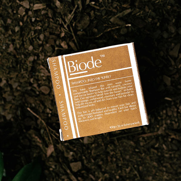 Biode Into The Sunset Shampoo Bar styled outdoors
