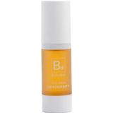 Biologi Bd Luminosity Face Serum 30ml in a white cylindrical pump bottle with its cap on and a golden-orange Bd label, standing upright on white.
