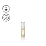 Biologi Bf Restore Face & Body Serum 5ml mini in a clear travel pump bottle containing pale golden serum, with testing icons on a white background.