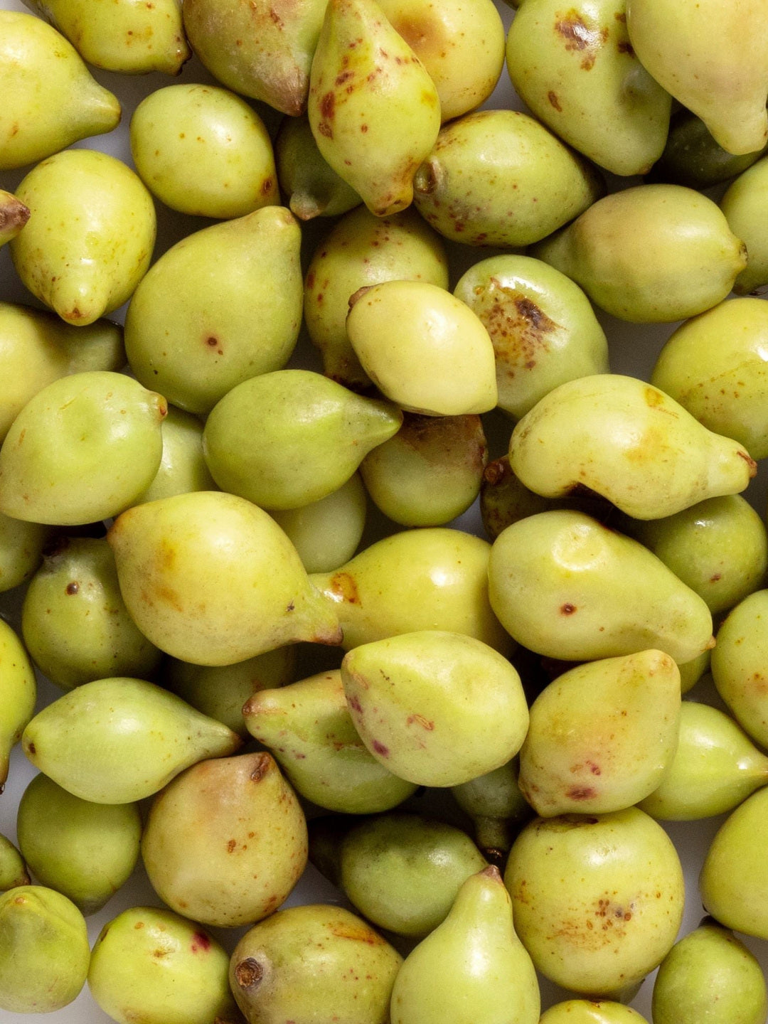 Close-up of green and yellow Kakadu plums, the botanical source featured in Biologi Bk Vitamin C Face & Eye Serum.