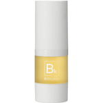 Biologi Bk Vitamin C Face & Eye Serum 15ml in a compact white cylindrical bottle with a yellow Bk label and white cap, standing upright on white.