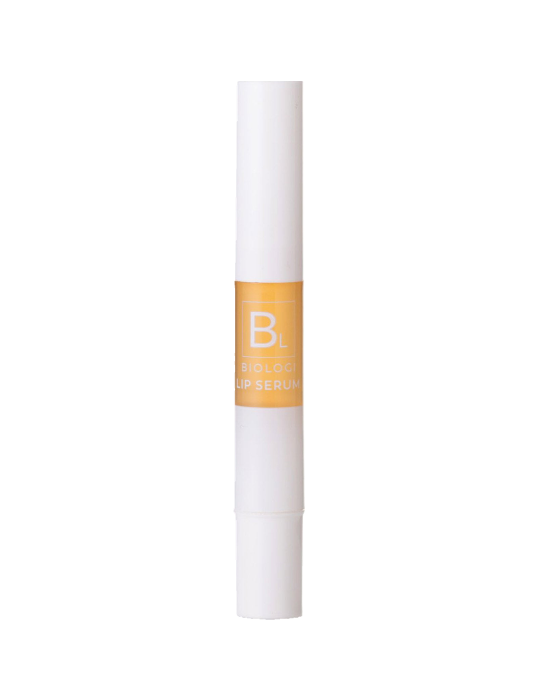 Biologi Bl Nourish Lip Serum 5ml in a slim white applicator pen with its cap on and a pale golden Bl label, shown vertically on white.