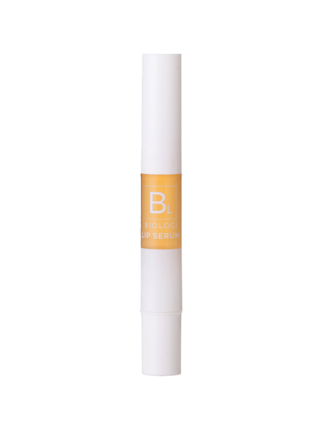 Biologi Bl Nourish Lip Serum 5ml in a slim white applicator pen with its cap on and a pale golden Bl label, shown vertically on white.