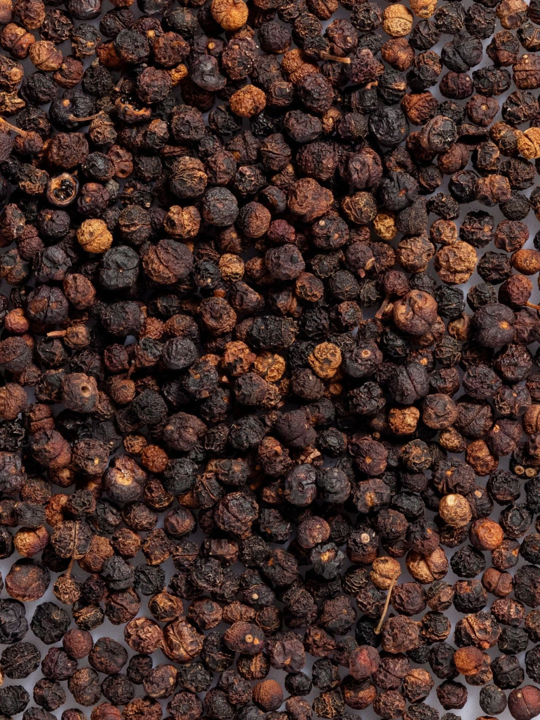Close-up of dark brown and black mountain pepper berries, the botanical ingredient featured in Biologi Bm Regenerate Anti-Ageing Serum.