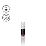 Biologi Bm Regenerate Anti-Ageing Serum 5ml mini in a clear travel pump bottle with dark serum and a plum label, shown with testing icons on white.
