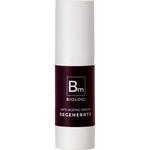 Biologi Bm Regenerate Anti-Ageing Serum 30ml in a white cylindrical bottle with a deep plum Bm label and white cap, standing upright on white.