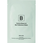 Biologi Hydra Balance Bio Cellulose Sheet Mask in a sealed single pale green sachet with black Biologi branding, shown front-facing on white.