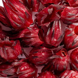 Close-up of deep red hibiscus petals and calyces, the botanical ingredient featured in Biologi Hydra Boost Bio Cellulose Sheet Mask.
