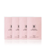 Biologi Hydra Boost Bio Cellulose Sheet Mask four-pack, shown as four overlapping pink single-use sachets with black branding on white.