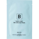Biologi Hydra Calm Bio Cellulose Sheet Mask in a sealed single pale blue sachet with black Biologi branding, shown front-facing on white.