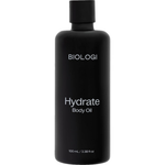 Biologi Hydrate Body Oil 100ml in an opaque black bottle with a black screw cap and simple white lettering, shown upright on white.