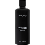 Biologi Hydrate Body Oil 100ml in an opaque black bottle with a black screw cap and simple white lettering, shown upright on white.