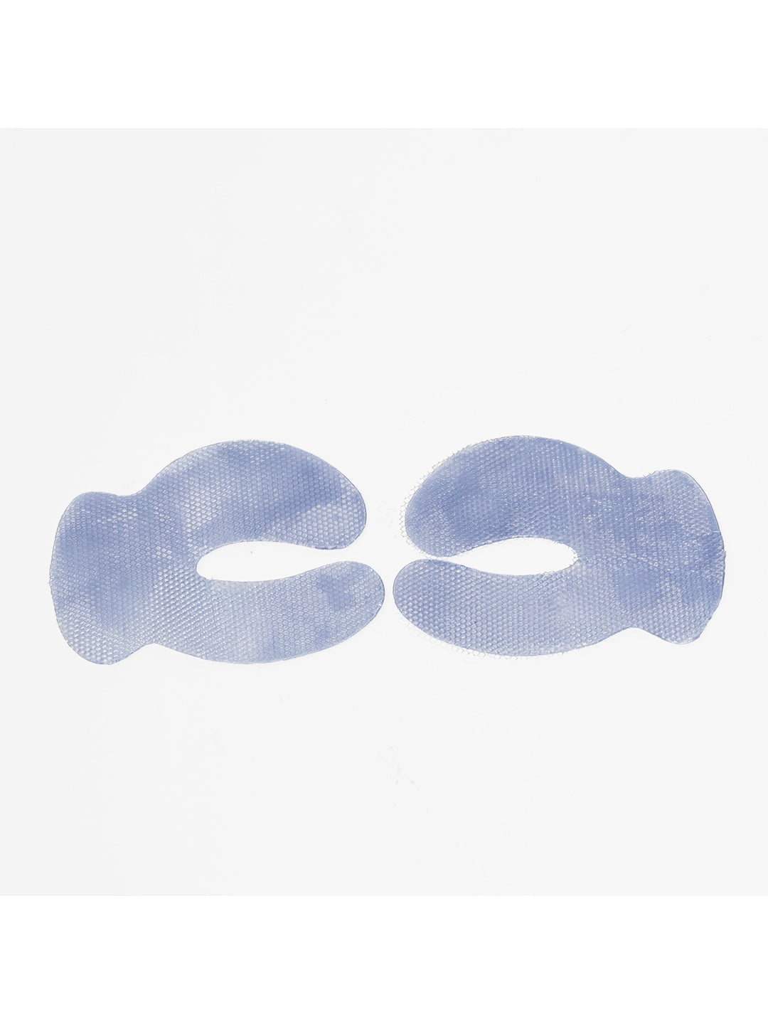 Two lavender-blue Biologi Revive Bio Cellulose Eye Mask patches laid flat on white, showing their curved shape, eye openings and woven texture.