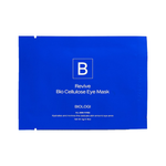 Biologi Revive Bio Cellulose Eye Mask in a sealed cobalt-blue sachet with white Biologi branding, shown horizontally and front-facing on white.