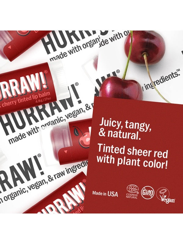 Product and flavour details for Hurraw! Organic Lip Balm - Black Cherry 4.8g