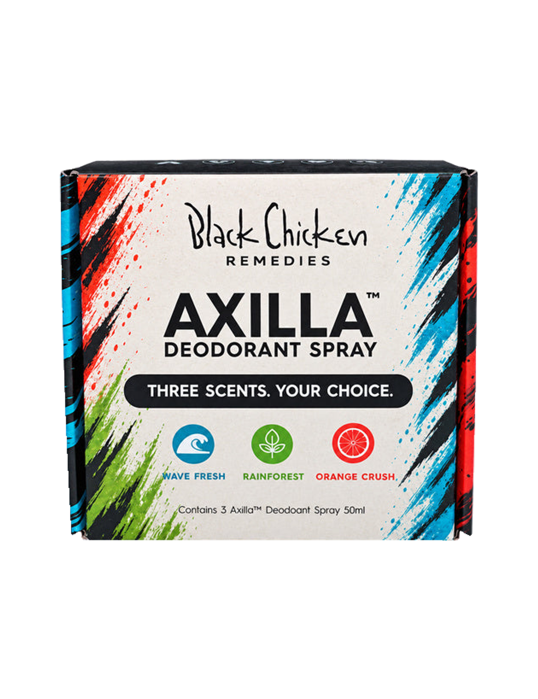 Black Chicken Remedies Axilla First Deodorant Trio Gift Pack — front pack shot on white