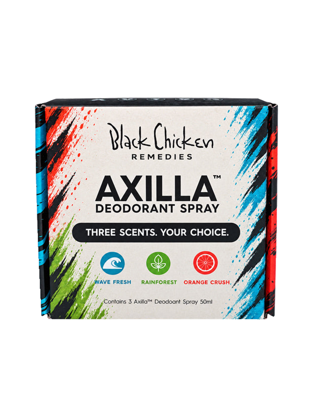 Black Chicken Remedies Axilla First Deodorant Trio Gift Pack — front pack shot on white