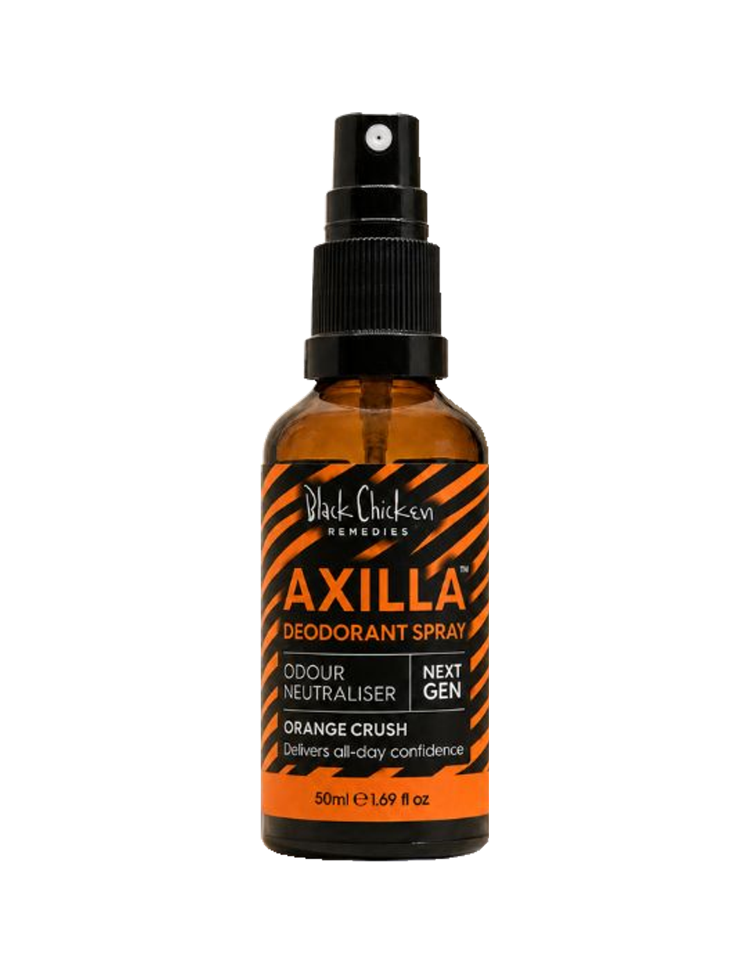 Black Chicken Remedies Axilla Natural Deodorant Spray Orange Crush 50ml — front pack shot on white