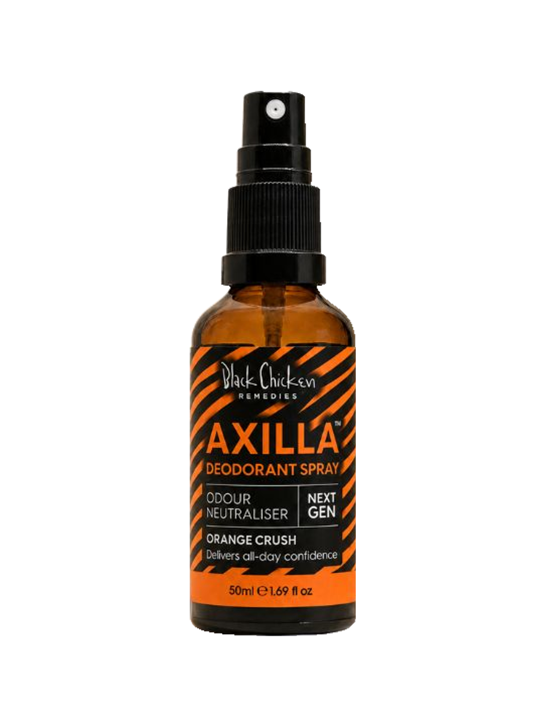 Black Chicken Remedies Axilla Natural Deodorant Spray Orange Crush 50ml — front pack shot on white
