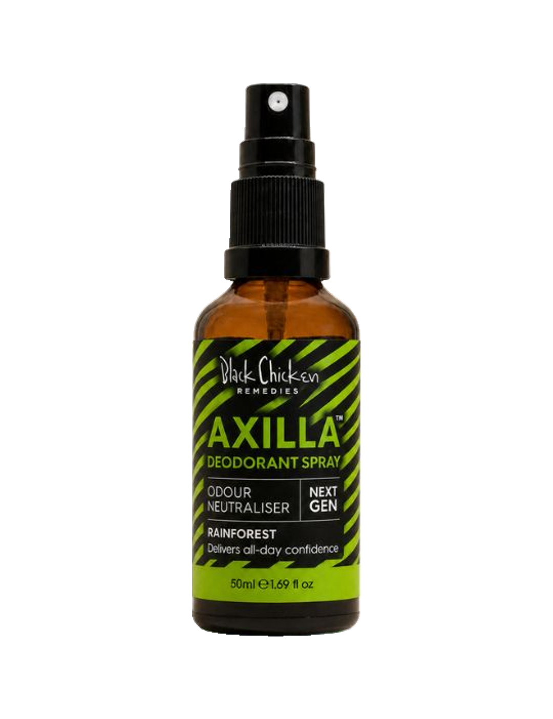 Black Chicken Remedies Axilla Natural Deodorant Spray Rainforest 50ml — front pack shot on white