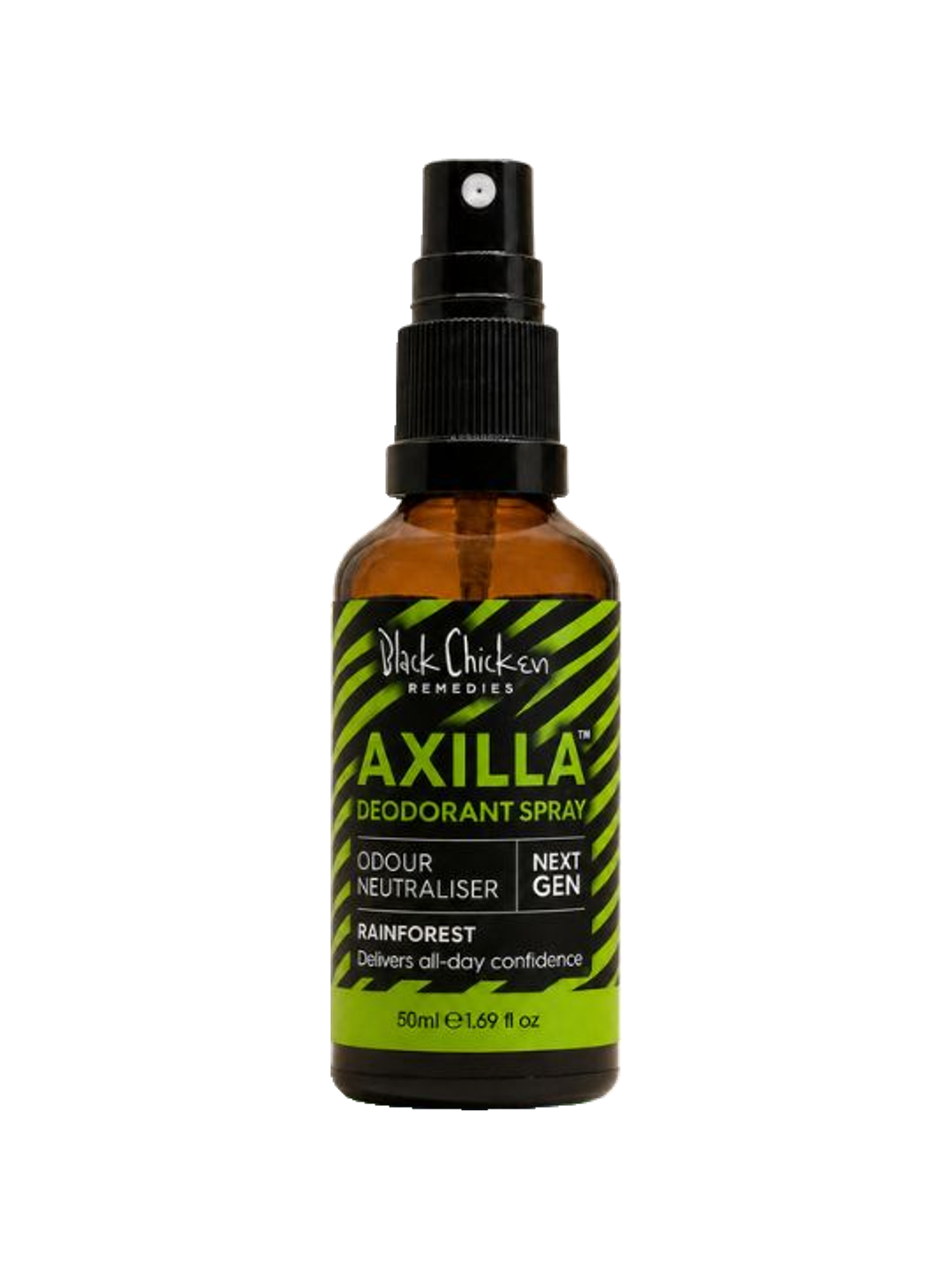 Black Chicken Remedies Axilla Natural Deodorant Spray Rainforest 50ml — front pack shot on white