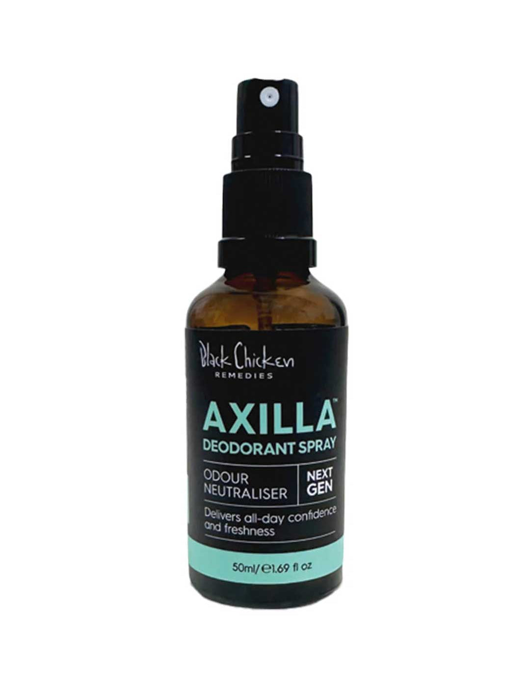 Brown bottle of Axilla deodorant spray on a white background