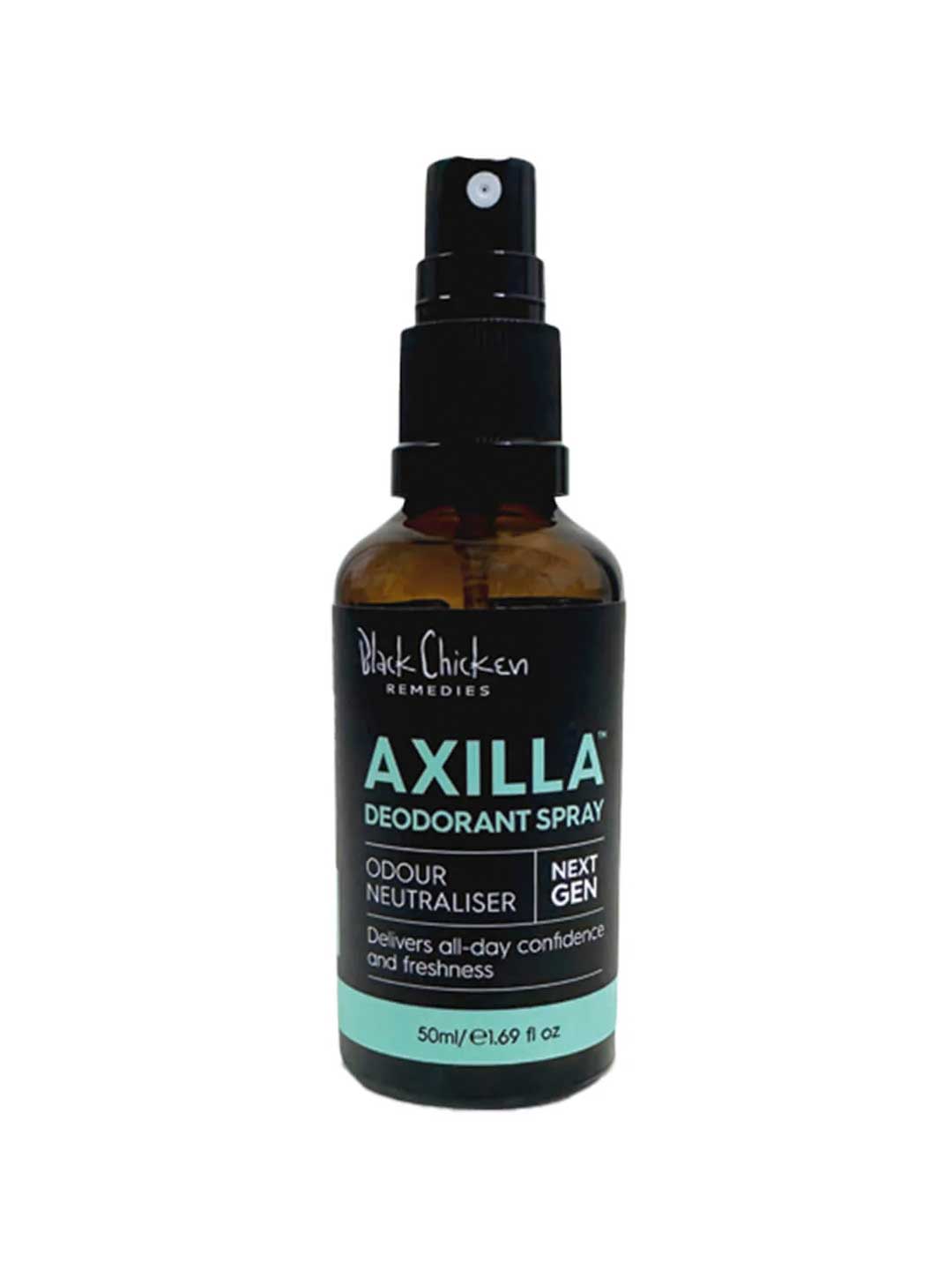 Brown bottle of Axilla deodorant spray on a white background