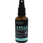 Brown bottle of Axilla deodorant spray on a white background