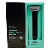 The boxed Black Chicken Remedies ZenSkin 4-in-1 LED Facial Wand, featuring microcurrent technology, stands upright in its teal and black packaging that showcases the product name and key features.