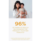 An Asian mother crouches down with her toddler son, both smiling. Text on the image reads: "96% of parents would recommend the product to other…