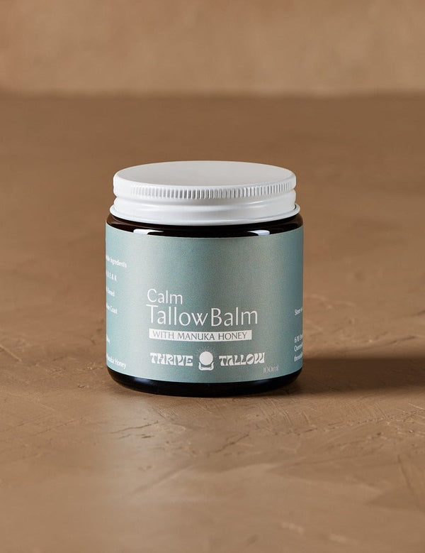 Calm Tallow Balm jar in warm natural light – Thrive Tallow Calm Tallow Balm 100ml
