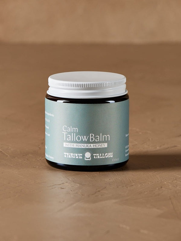 Calm Tallow Balm jar in warm natural light – Thrive Tallow Calm Tallow Balm 100ml