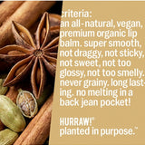Product standards and certifications for Hurraw! Organic Lip Balm - Chai Spice 4.8g