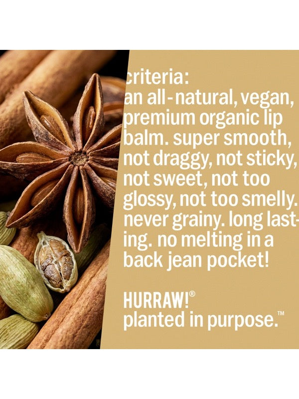 Product standards and certifications for Hurraw! Organic Lip Balm - Chai Spice 4.8g