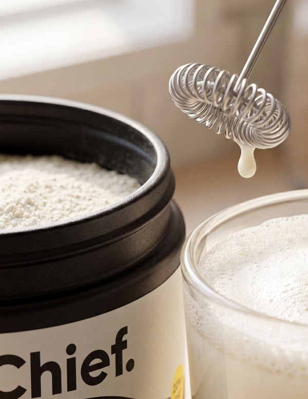 Chief Gut Health Colostrum powder with prepared drink