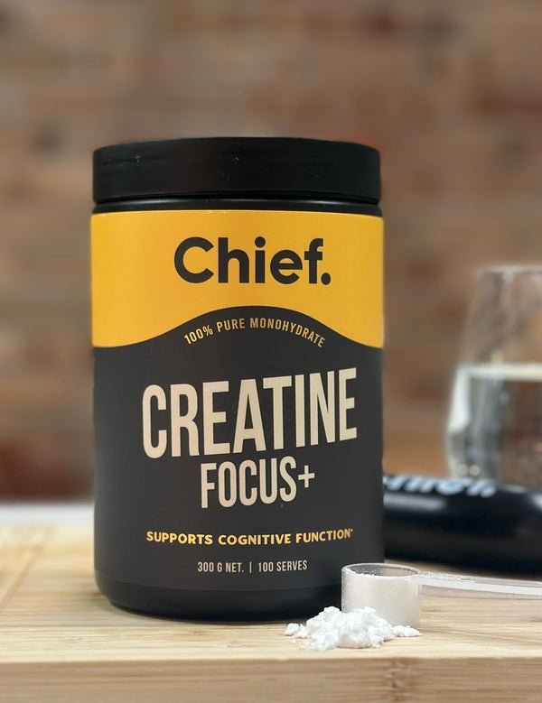 CHIEF Creatine Focus with a measured serve on a kitchen bench