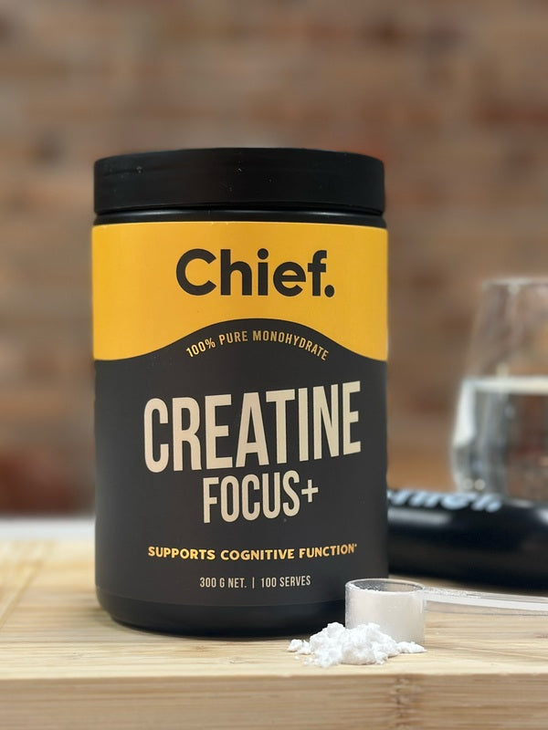 CHIEF Creatine Focus with a measured serve on a kitchen bench